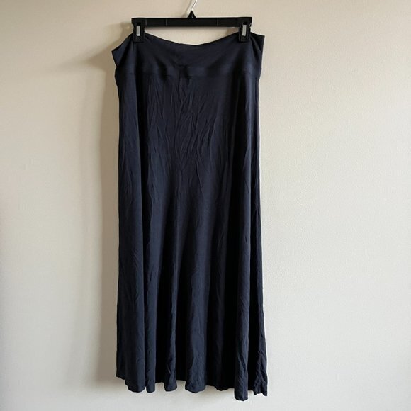 Nau Knit Maxi Skirt Pull On Black Elastic Waist Womens Size L Work - Picture 2 of 5